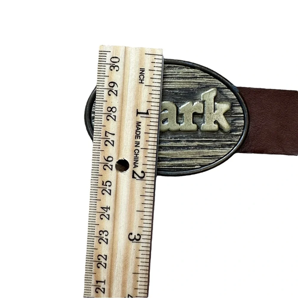 Oden Brown Leather Belt with Personalized -MARK- Name Buckle Size 26”-28”